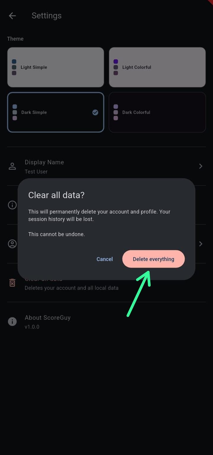 Delete account screen