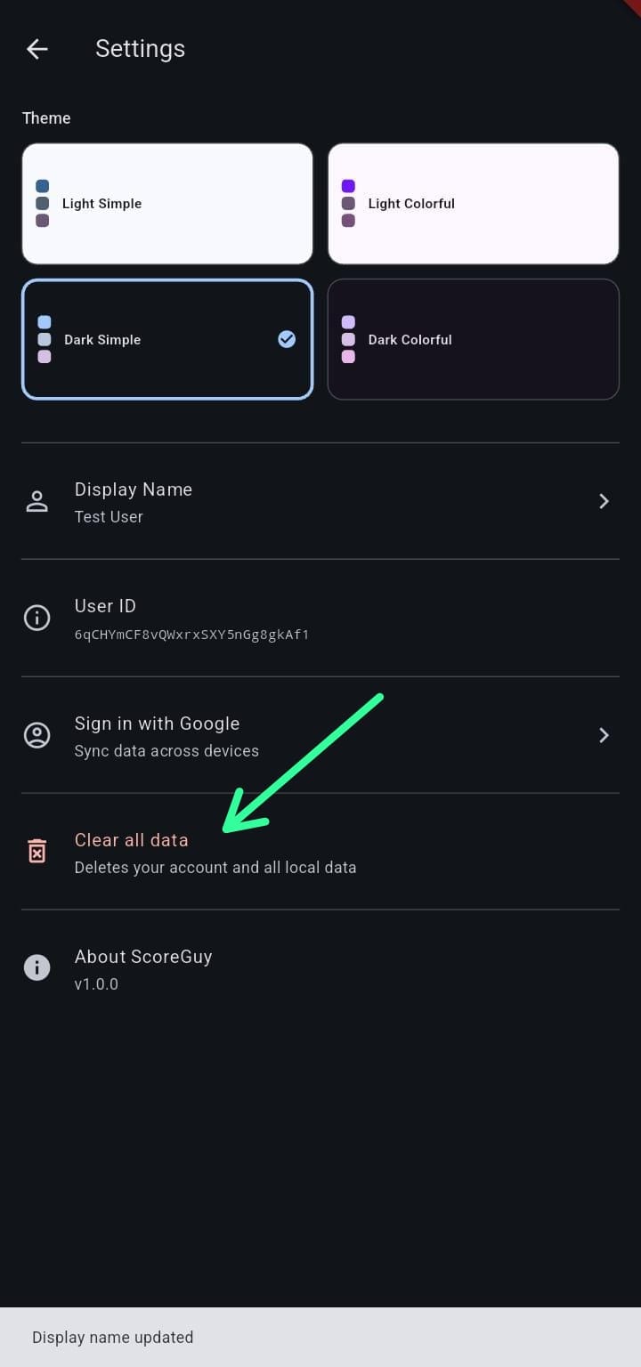 Settings screen
